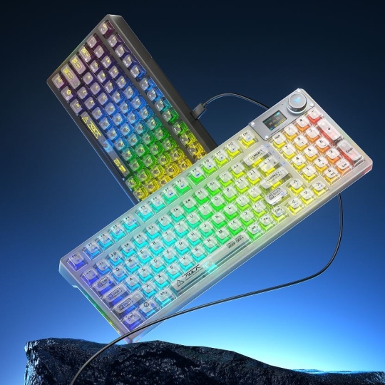 Bàn Phím Cơ Không Dây WIND F98 PRO, LED RGB, 3 Modes, Có Màn Hình Phụ, Núm Xoay, Hotswap 5 chân, Keycap Trong Suốt.