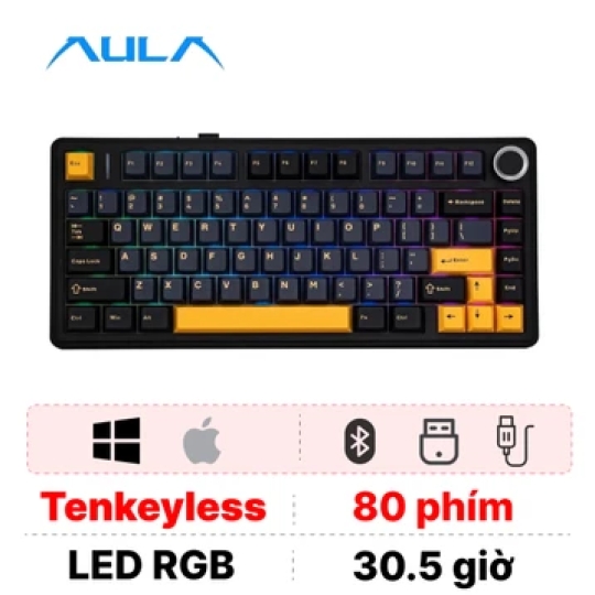 AULA F75 (4883) BÀN PHÍM CƠ GAMING CÓ DÂY (Phiên bản Xanh dương + Trắng + Tím đậm/ Pink switch)